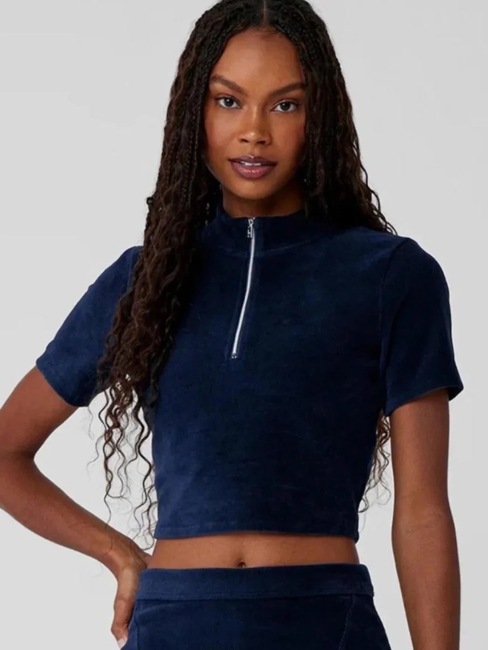 ALO Yoga Micro Corduroy Winter Break Mock Neck in Navy - S